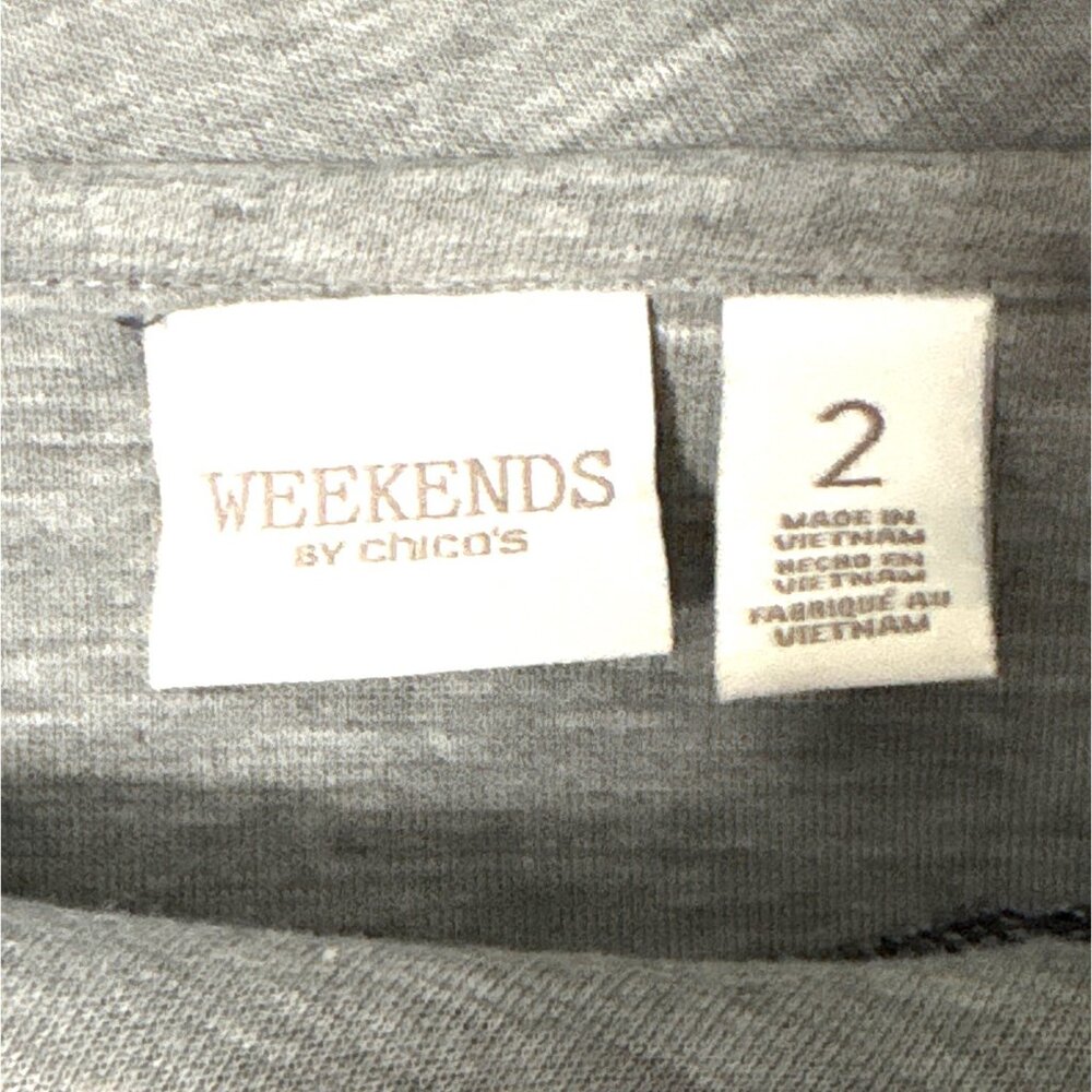 Weekends By Chicos Gray Long Sleeve Top Light Gray Collar Womens Size M - Picture 3 of 4